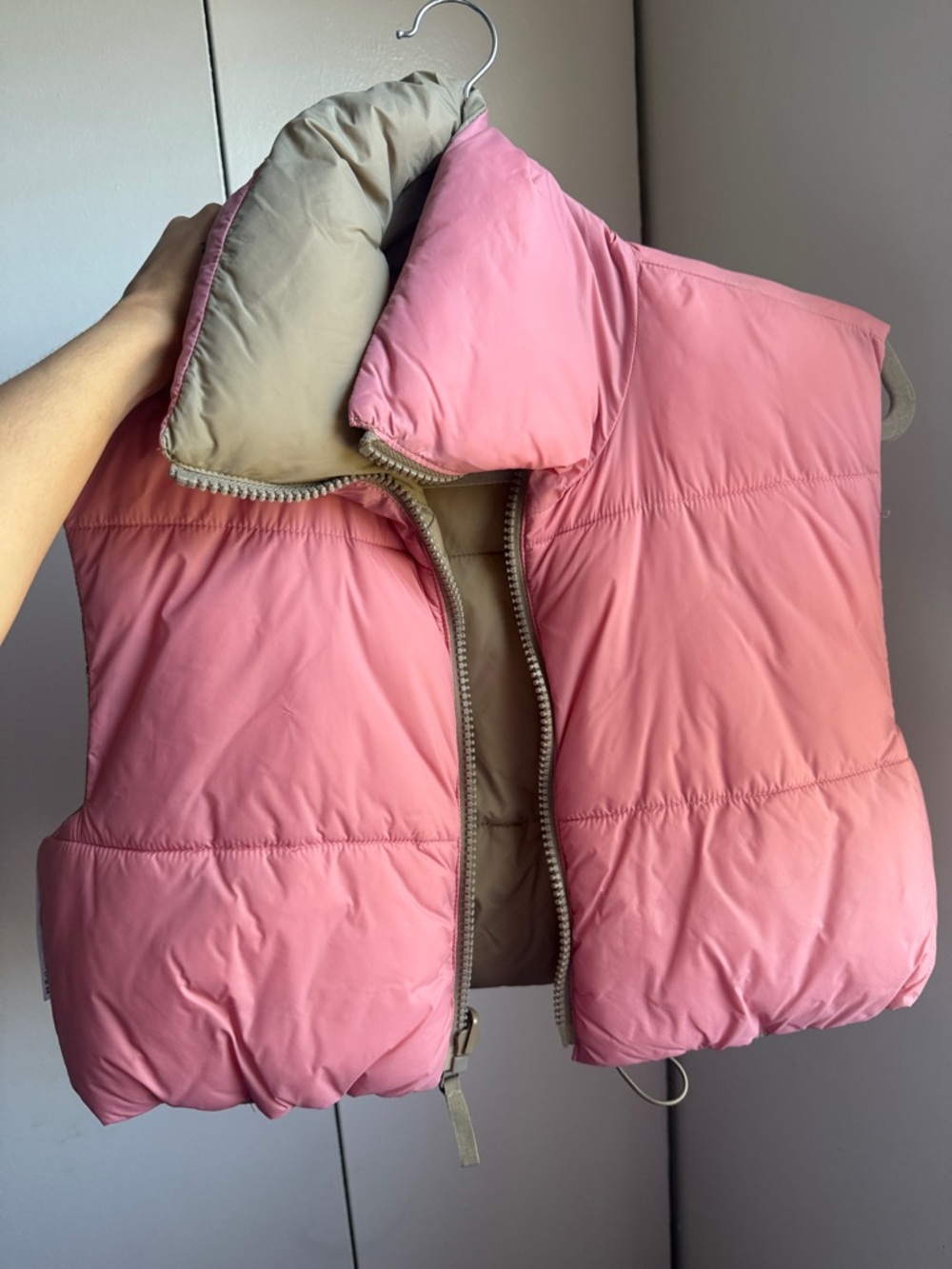 Zara Pink Puffer Vest with Beige Lining